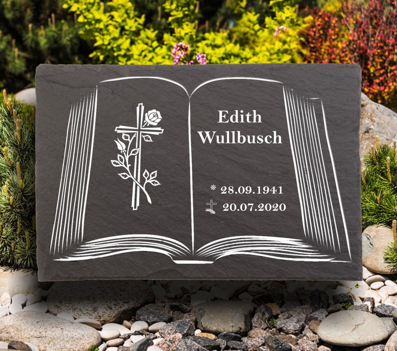 Urn gravestones, gravestones for urn graves, memorial plaque made of natural slate, with personalized text, 30 x 20 cm 100% weatherproof. image 1