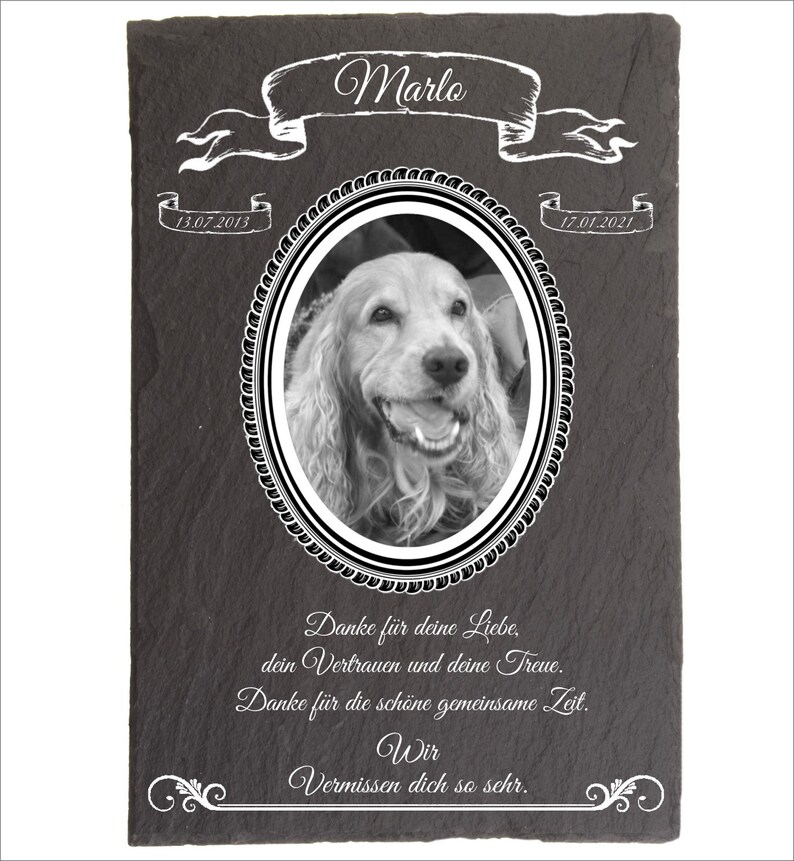 Animal gravestones with picture, gravestones for animals, memorial plaque made of natural slate, with personalized text and picture, 30 x 20 cm image 6