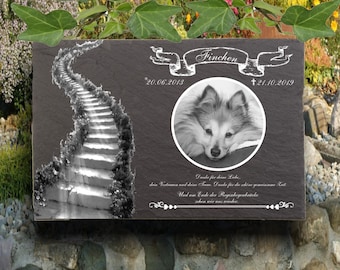 Animal gravestone ''Rainbow Bridge'', gravestones for animals, memorial plaque made of natural slate, with personalized text and picture, 30 x 20 cm