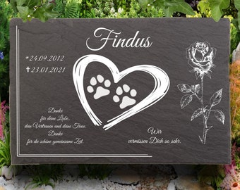 Animal gravestone paws, gravestones for cats, memorial plaque made of natural slate, with personalized text and picture, 30 x 20 cm