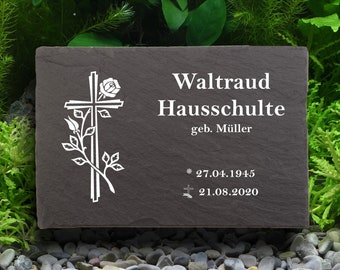 Urn gravestones, gravestones for urn graves, memorial plaque made of natural slate, with personalized text, 30 x 20 cm 100% weatherproof.