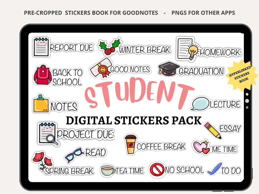 Student Digital Stickers for Goodnotes, School Digital Stickers