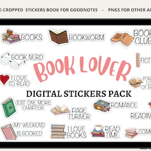 Livres autocollants numériques pour GoodNotes, lecture d'autocollants numériques, autocollants Goodnotes pour les amateurs de livres, pack d'autocollants de planificateur numérique pré-recadrés