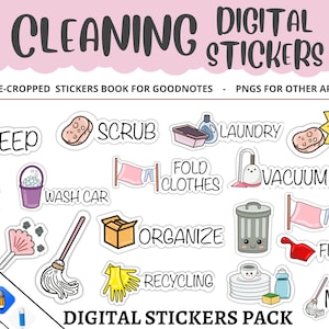 Digitale stickers schoonmaken, huishoudelijke klusjes Digitale stickers, goodnotes-stickers, alledaagse digitale stickers goodnotes, planningsstickers