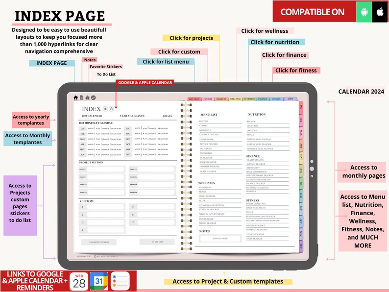 Digital Planner 20242025, Digital Planner With Google Calendar and Apple Calendar Intergration