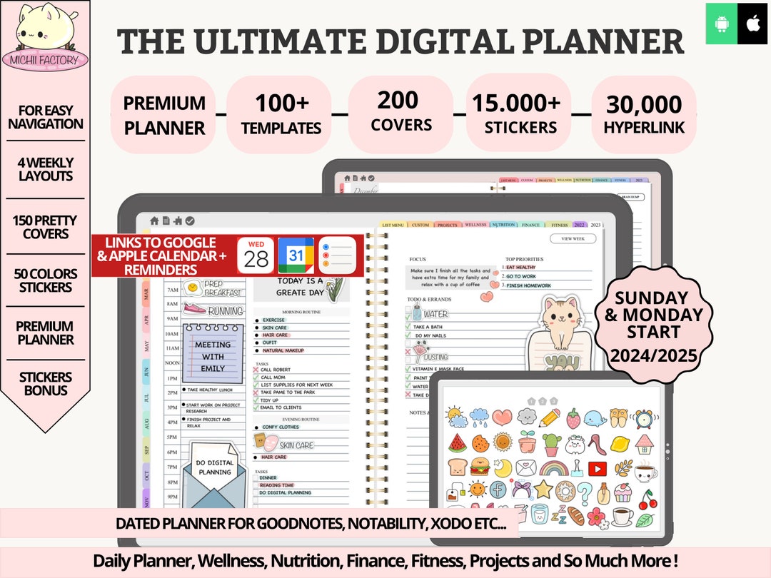 Digital Planner 20242025, Digital Planner With Google Calendar and Apple Calendar Intergration