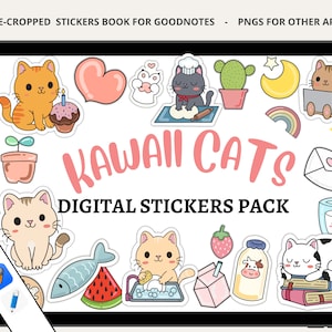 Niedliche Katzen digitale Aufkleber, kawaii Goodnotes Aufkleber, tägliche digitale Aufkleber, Katzenaufkleber herunterladen PNG, funktionale Aufkleber