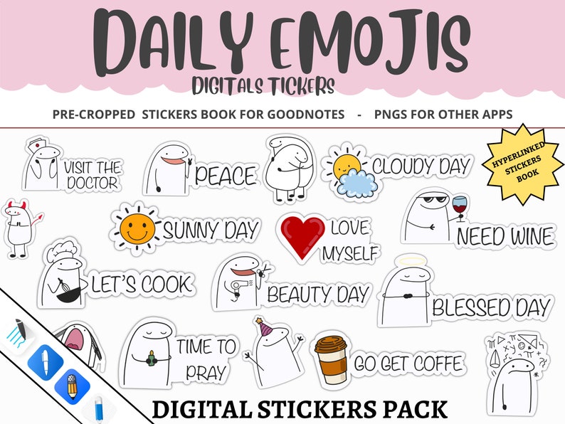 Emoji Cute Everyday Digital Stickers for Goodnotes Everyday Life Icon ...