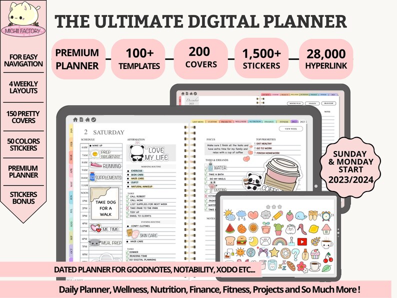 Digital Planner 2023 2024 Goodnotes Digital Planner Xodo Notability
