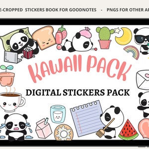 Niedliche digitale Sticker Pack, kawaii Goodnotes Sticker, Everyday Digital Sticker, Panda Sticker download PNG, vorgeschnittene Goodnotes Sticker