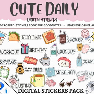 Cute icon digital stickers, daily life digital stickers, digital planner icons puffy, everyday life digital planner stickers for goodnotes
