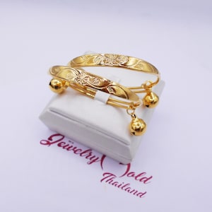 Thai Baht Gold Plated Baby Anklet with Bell: Handmade Flower Jewelry ,Delivered Duty Paid