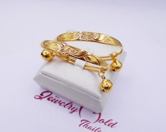 Thai Baht Gold Plated Baby Anklet with Bell: Handmade Flower Jewelry ,Delivered Duty Paid