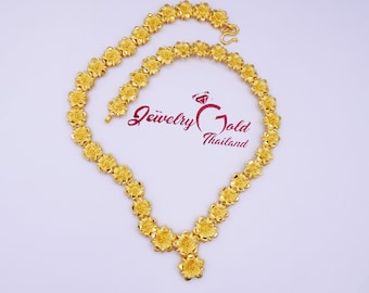 23K Gold Plated Flower Necklace: Thai Baht Handmade Jewelry ,Delivered Duty Paid