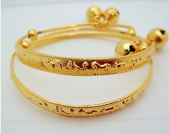 Zodiac 22K 23K 24K Thai Baht Yellow Gold GP Baby Set Anklet Bell Anklet for Child Jewellery Jewelry Gift Handmade From Thailand