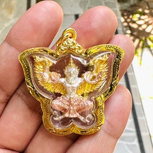 Thai Garuda Amulet Pendant: 22k Gold Plated Power Charm