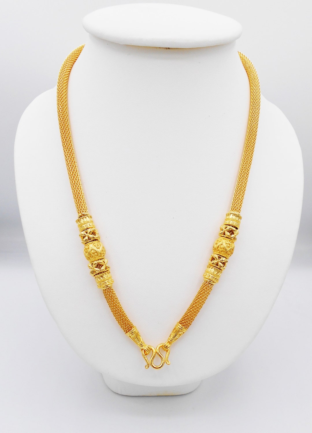 Beaded Lai Thai Link Necklace Gold Sukhothai Style Thai Baht Yellow ...