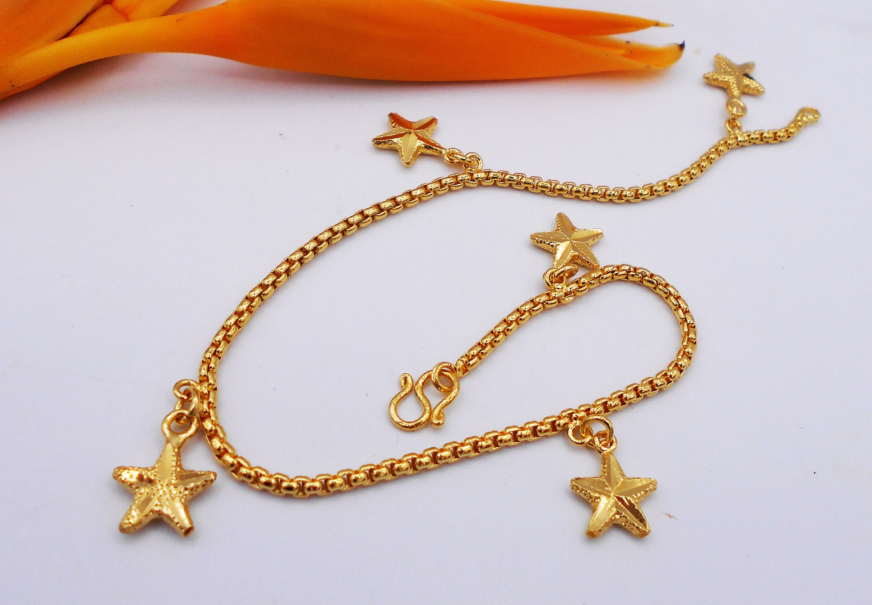 Thai Gold Plated Star Anklet: Handmade Women's Jewelry
