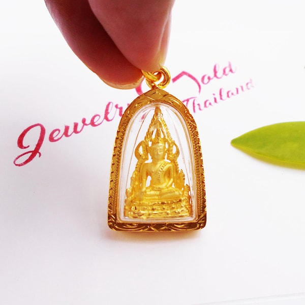 Phra Phuttha Chinnarat Gold Plated Thai Buddha Amulet with Case ,Delivered Duty Paid