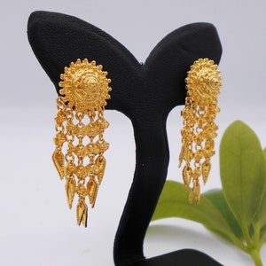 Thai Gold Plated Dangle Earrings: Handmade Wedding Jewelry ,Delivered Duty Paid