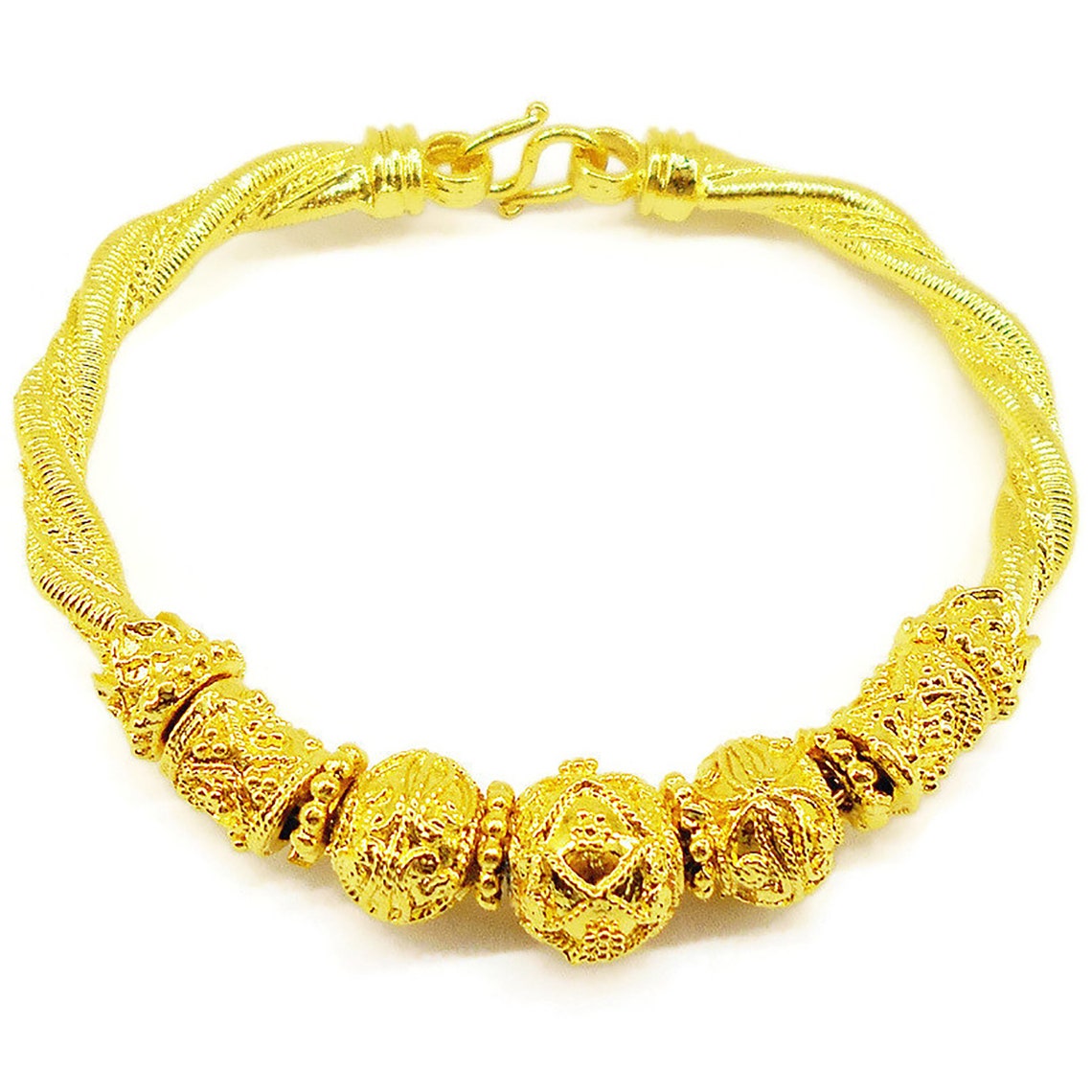 Lai Thai 22K-24k Yellow Gold Plated Brass Bangle Bracelet - Women's Asian Style Jewelry