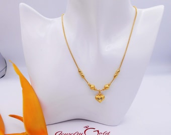 Thai Baht 23K Gold Plated Beaded Heart Pendant Necklace - 18 Inch ,Delivered Duty Paid