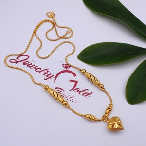 Thai Baht Gold Plated Heart Pendant Necklace - Handmade Brass Jewelry