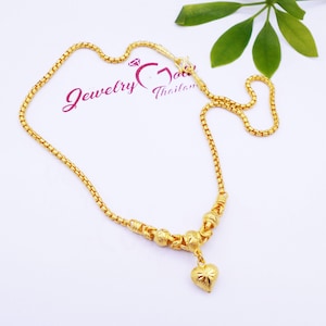 Thai Baht Gold Heart Pendant Necklace: 23K Gold Plated Brass