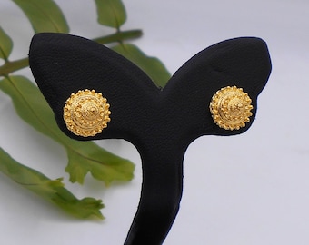 Handmade Thai Gold Plated Flower Stud Earrings: 10mm Brass Jewelry ,Delivered Duty Paid