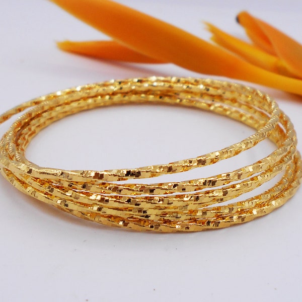 Thai Gold Plated Bangle Bracelet Set for 7: Handmade 18K-24K Jewelry ,Delivered Duty Paid