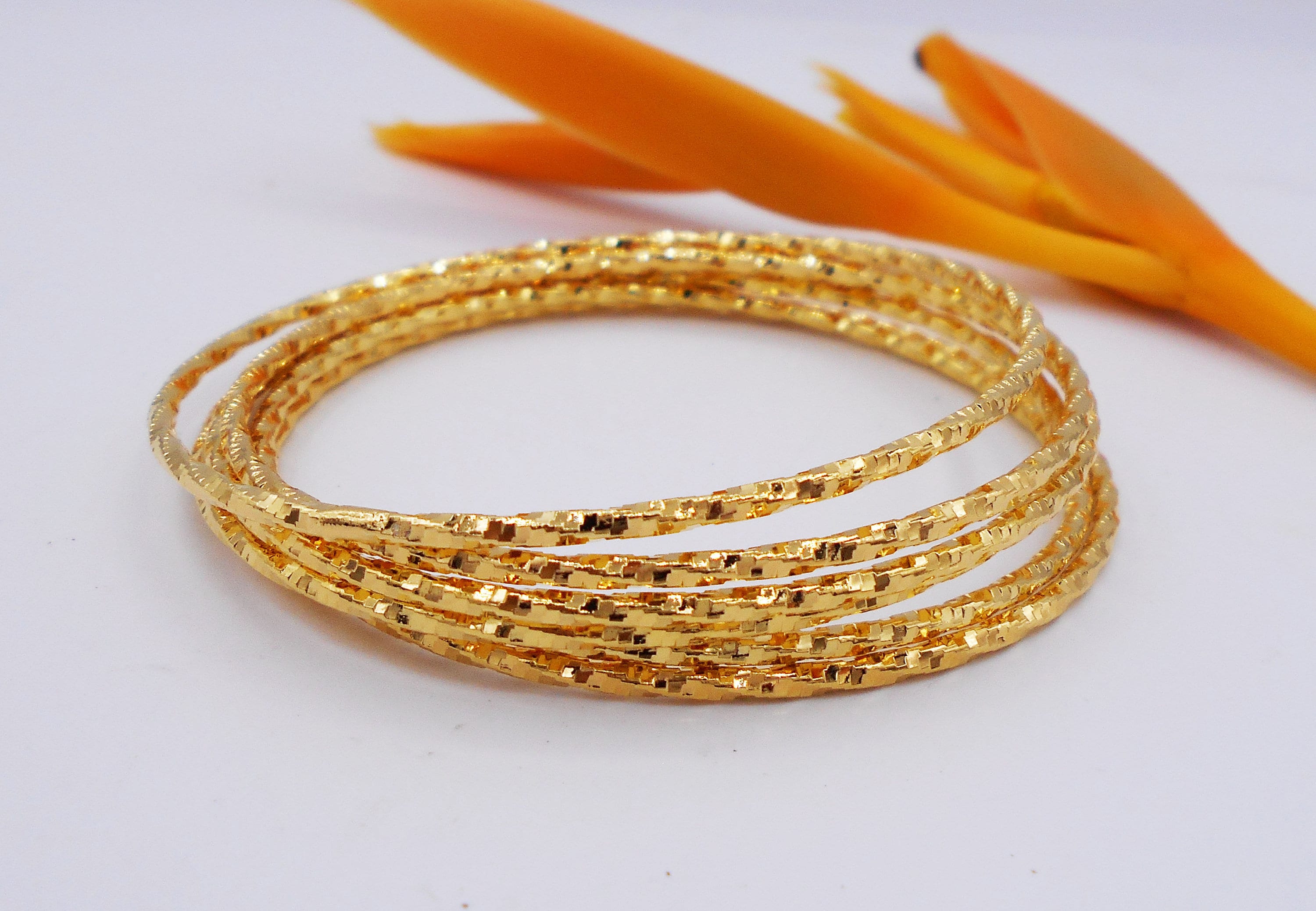タイゴールドメッキバングルブレスレットセット7個：ハンドメイド18K