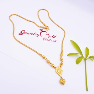 Heart Pendant Necklace: 23K Thai Gold Plated Brass, Handmade