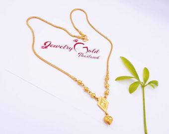 Heart Pendant Necklace: 23K Thai Gold Plated Brass, Handmade ,Delivered Duty Paid