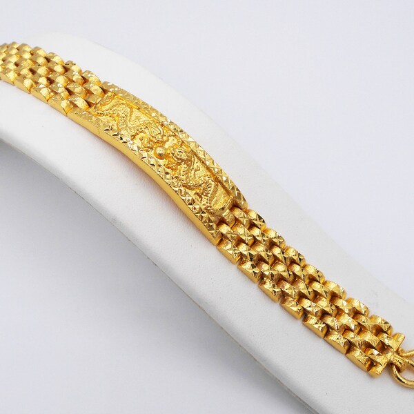 Dragon Thai Jewelry Gold, Bangle Bracelet 22K 23K 24K Thai Baht Yellow Gold Plated Men's,Women Jewelry, Handmade From Thailand