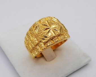 Men's Ring Gold Thai Jewelry  22K 23K 24K Thai Baht Yellow Gold Plated Men's Jewelry Women,  Handmade From Thailand  For Him
