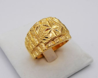 Men's Ring Gold Thai Jewelry  22K 23K 24K Thai Baht Yellow Gold Plated Men's Jewelry Women,  Handmade From Thailand  For Him