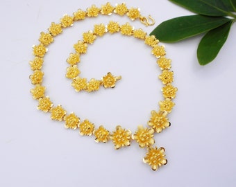 Thai Flower Necklace: 23K Gold Plated Brass Choker, Handmade Jewelry ,Delivered Duty Paid