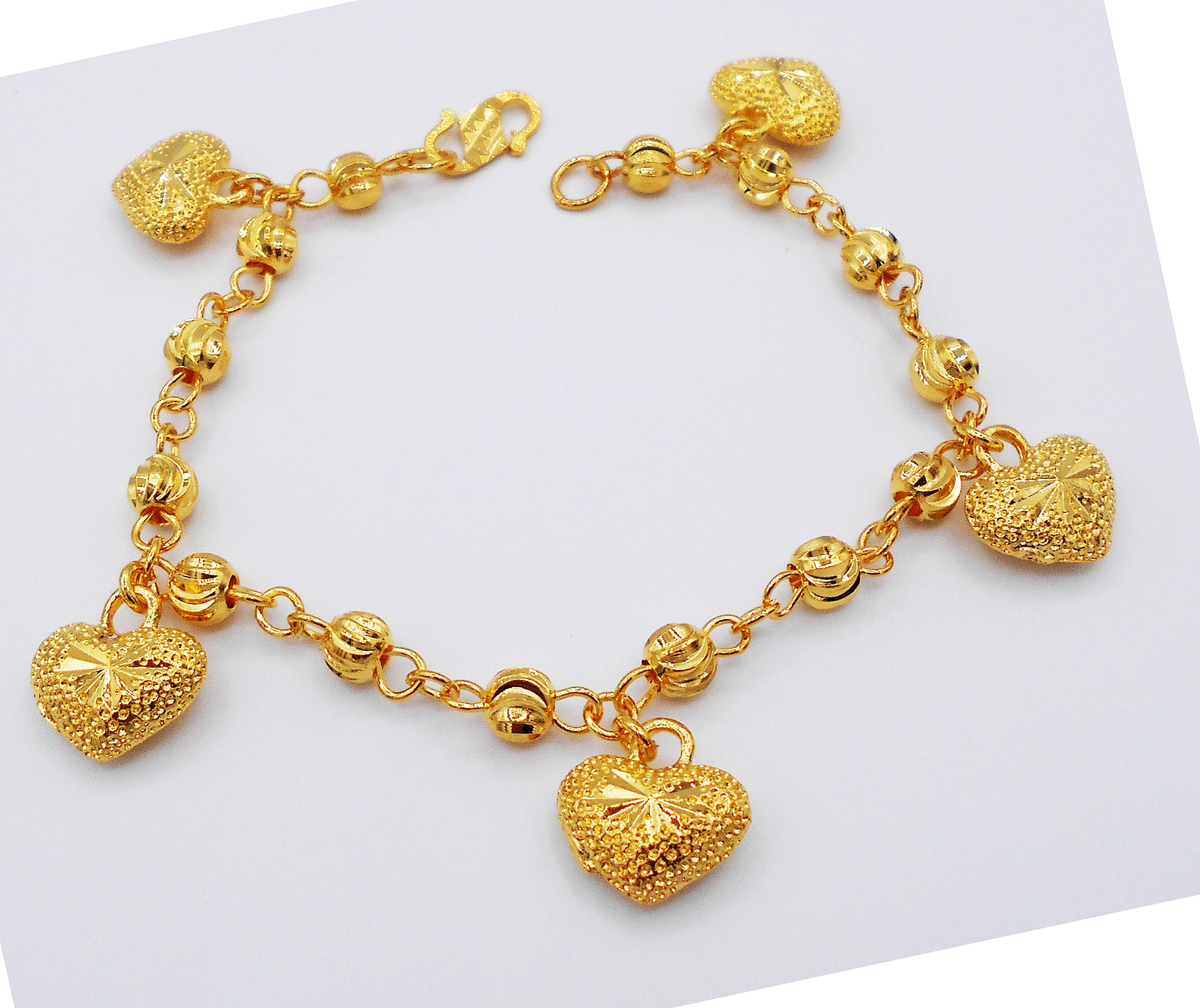 2 Baht 7" Bracelet 24K Gold Plated Heart Chain Bracelet Thai Gold Jewelry Woman 2 Baht 7" Bracelet 24K Gold Plated Heart Chain Bracelet Thai Gold Jewelry Woman