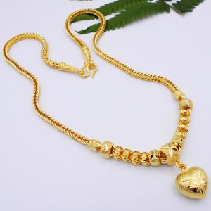 Heart Charm Pendant Necklace 22K 23K 24K Thai Baht Yellow Gold Plated Choker Women Jewelry From Thailand Gift For Her
