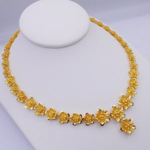 Thai Flower Necklace: 23K Gold Plated Brass Choker, Handmade Jewelry