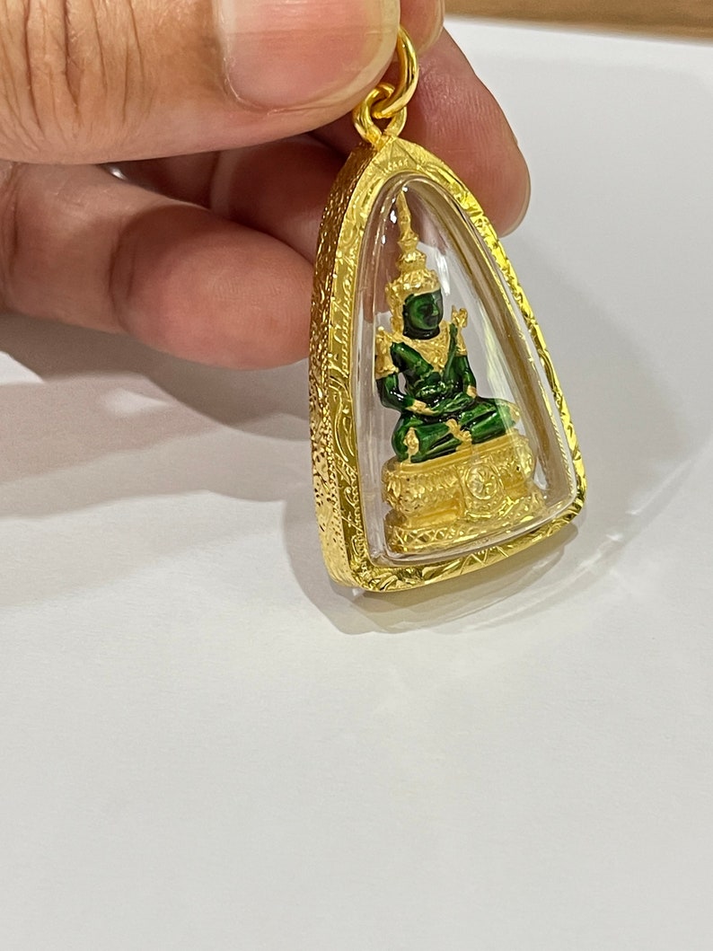 Emerald Buddha Pendant :With Case 23k Gold Plated Thai Amulet ,Delivered Duty Paid image 4