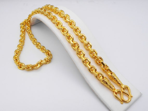 9 MM Necklace Heavy Gold Chain Link 26 Inch, 120 Grams, 22K 23K 24K Thai  Baht Yellow Gold Plated for Men, Jewelry Amulet Necklace,buddha 