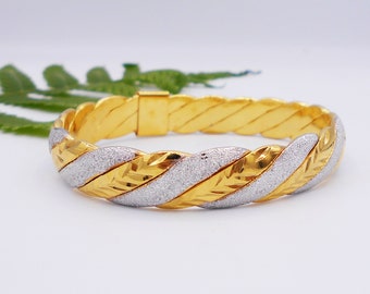 Two-Tone Braid Cuff: 22K-24K Gold Plated Bracelet, Handmade Thai Jewelry ,Delivered Duty Paid