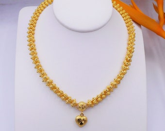 Thai Baht Gold Plated Heart Pendant Necklace - Handmade Brass Jewelry ,Delivered Duty Paid