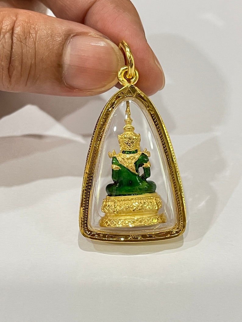 Emerald Buddha Pendant :With Case 23k Gold Plated Thai Amulet ,Delivered Duty Paid image 3