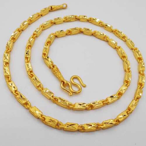 4 MM Necklace Gold Bar Chain Link 22K 