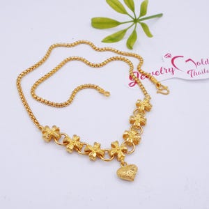 Heart Charm Pendant Necklace 22K 23K 24K Thai Baht Yellow Gold Plated Choker Women Jewelry From Thailand Gift For Her