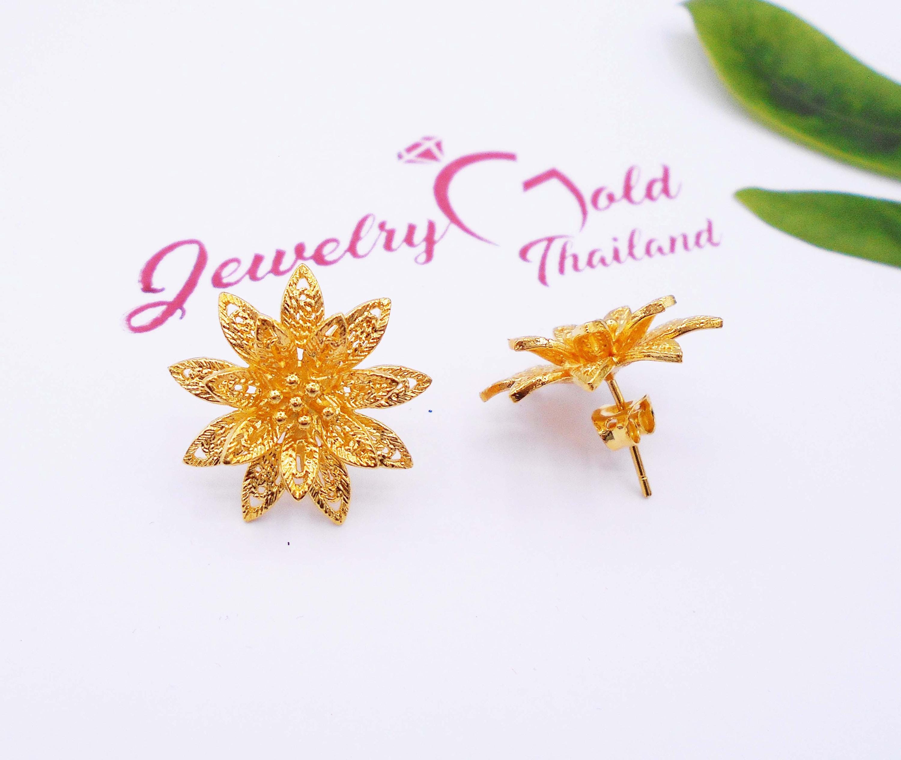 23Kゴールドメッキフラワースタッドピアス：タイジュエリー（20MM 