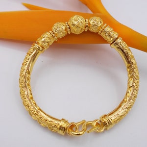 Bead Lai Thai  Bracelet Bangle 22K 23K 24K Thai Baht Yellow Gold Plated Women Girl Jewelry Gold Size 6.5 Inch Handmade From Thailand