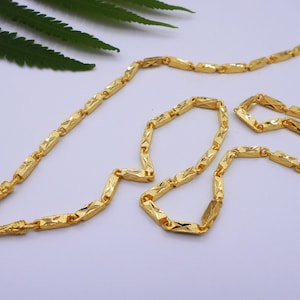 23K Thai Gold Plated Necklace: Brass Bar Chain, 24 Inch